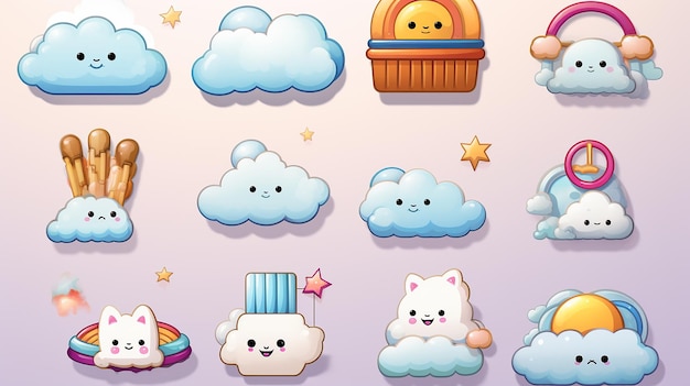 Cloud Icon Set Vector Illustrations Related to Online