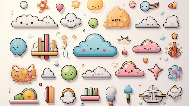 Cloud Icon Set Vector Illustrations Related to Online