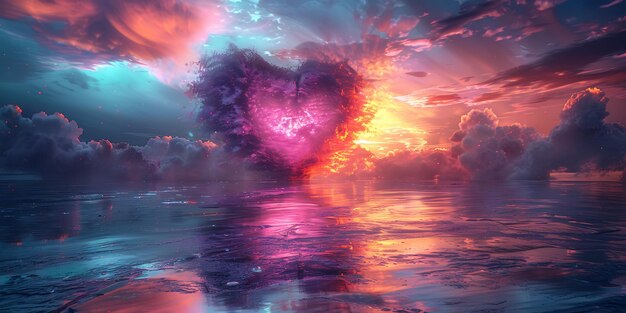 Photo a cloud of love futuristic abstract landscape sky purple pink and orange