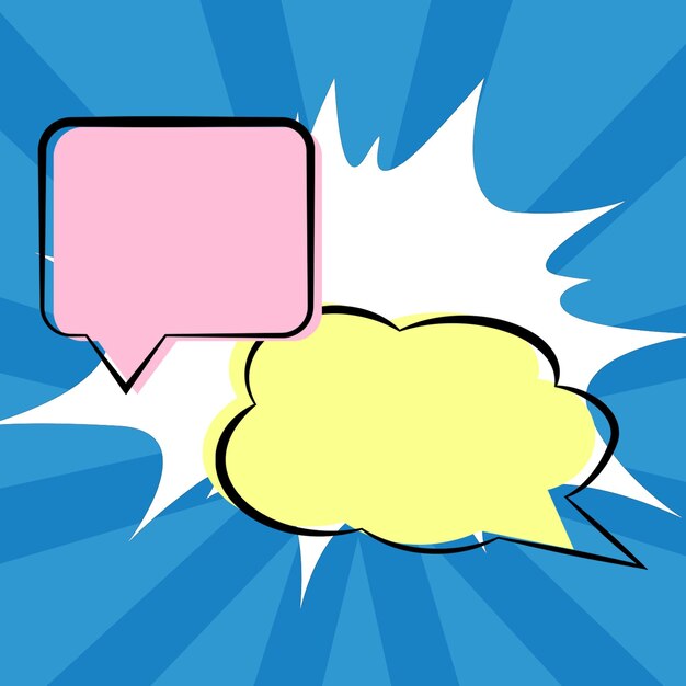 Cloud and oval blank speech bubbles on colorful stripes background design empty chat boxes with