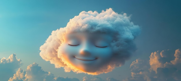 Photo a cloud in the shape of a sleeping face emoji with closed eyes and a serene smile