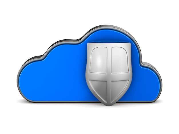 Cloud and shield on white background. Isolated 3D illustration