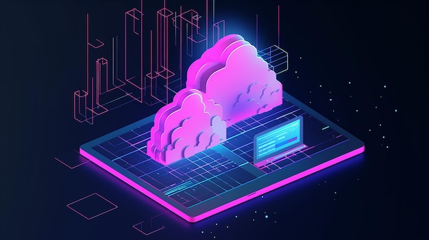 Cloud technology concept Data center concept Mode 3D