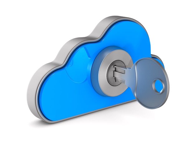 Cloud with lock on white background. Isolated 3D illustration