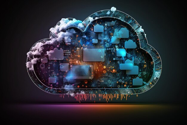 A cloud with many buttons on it and the word cloud on the bottom.