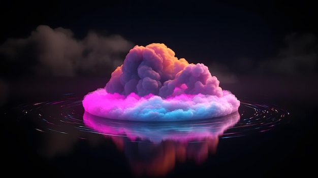 A cloud with a pink and blue light on it