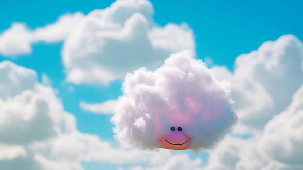 Photo a cloud with a smiley face and a smiling face is in the sky.