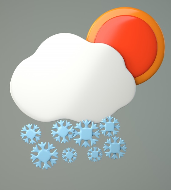 Cloud with snowflakes and sun on gray background