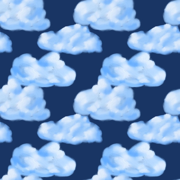 Clouds on blue background seamless pattern Sky weather repeat print Cute design