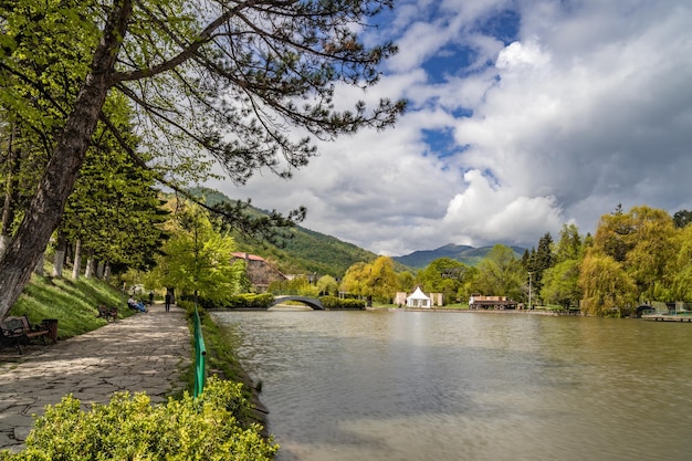 Clouds formation moving above the artificial city lake of Dilijan Armenia