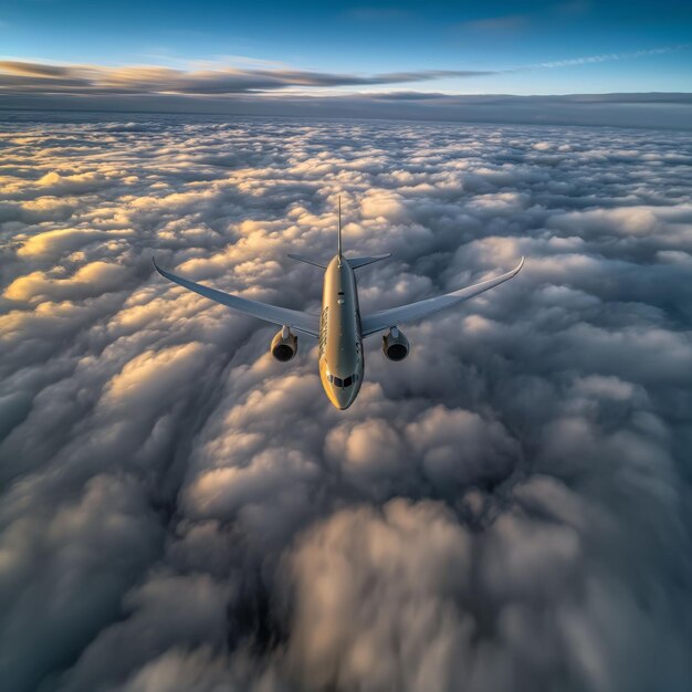 Photo above the clouds a serene sunset soars in the sky