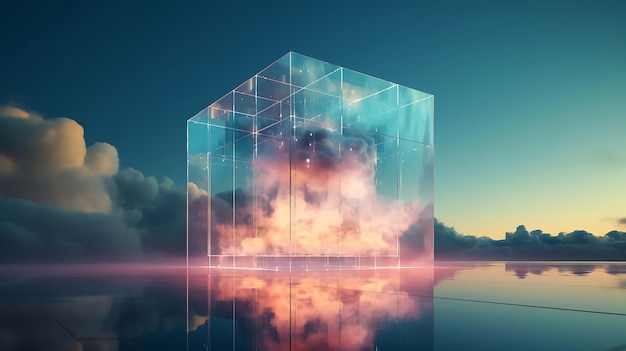 Clouds and sky reflected in the water 3d illustration