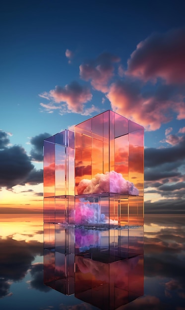 Clouds and sky reflected in the water 3d illustration