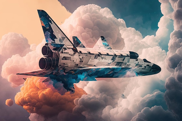 Clouds in space plane flights double exposure