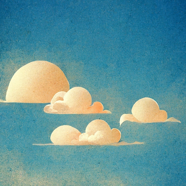 Cloudscape blue sky with clouds and sun retro art style