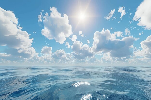 cloudy blue sky leaving for horizon above a blue surface of the sea