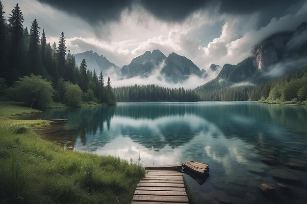 Photo cloudy nature landscape by lake