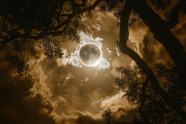 Cloudy night with full moon