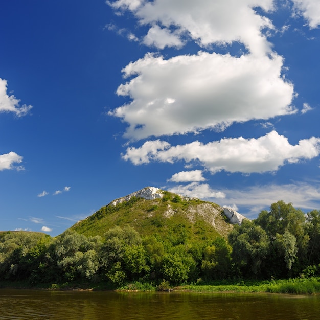 Cloudy sky above the river at the mountain