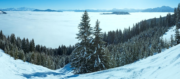 Cloudy winter mountain panorama Hochkoenig region Austria