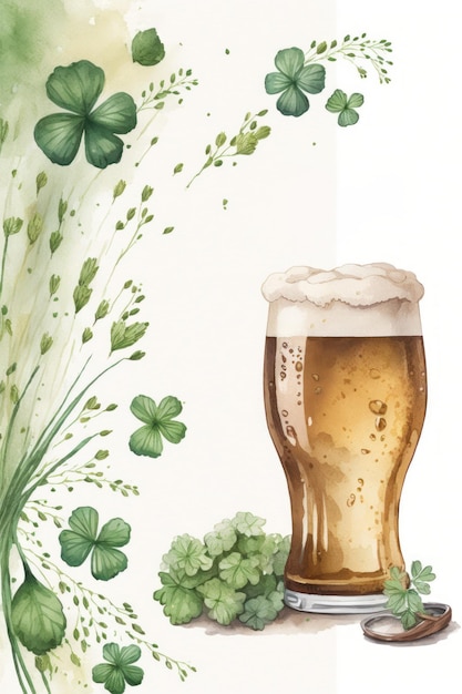 Clover Leaf and Beer Illustration Concept for Saint Patrick's Day Invitation.