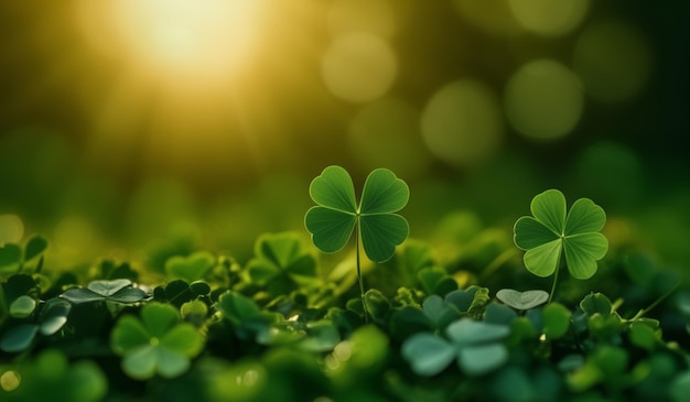 clovers in the grass with the sun behind them