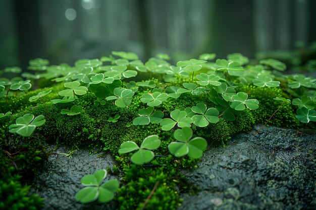 Photo clovers growing on a tree trunk in the forest