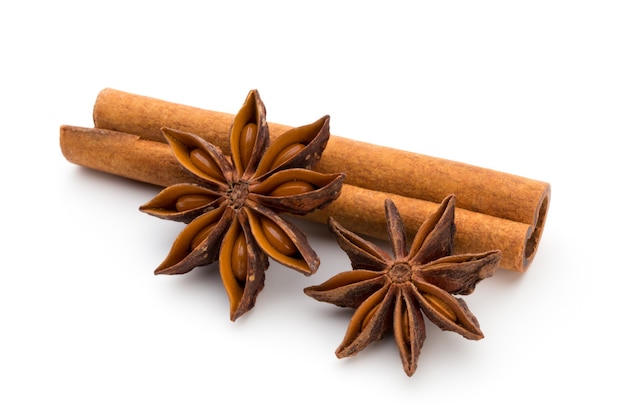 Cloves, anise and cinnamon isolated on white background