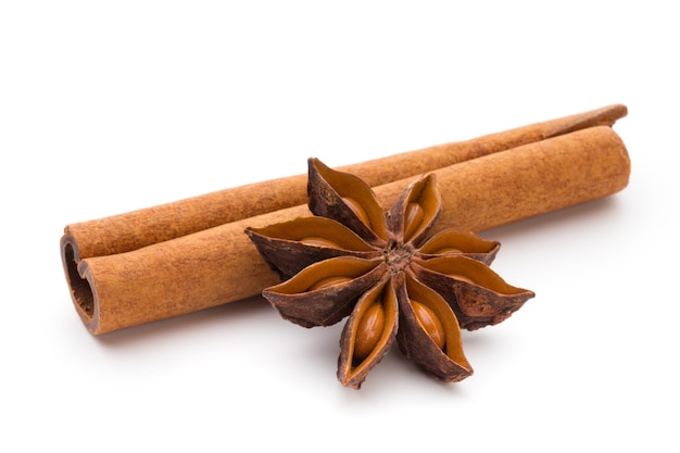 Cloves, anise and cinnamon isolated on white background