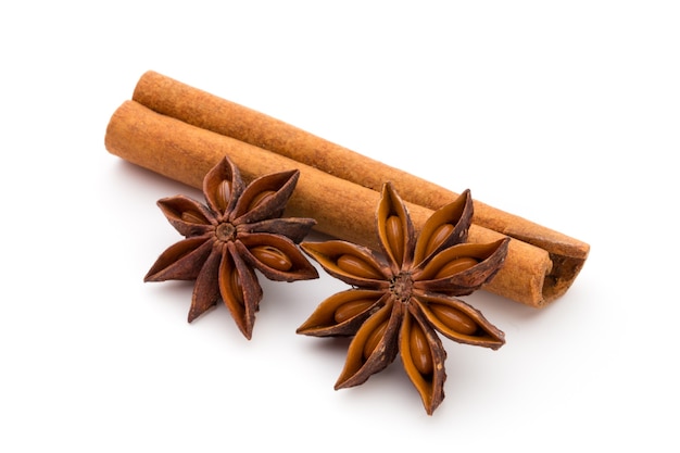 Cloves, anise and cinnamon isolated on white background