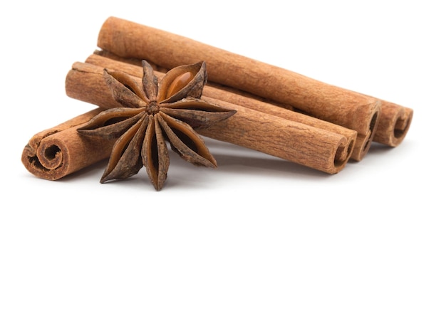 Cloves anise and cinnamon isolated on white background