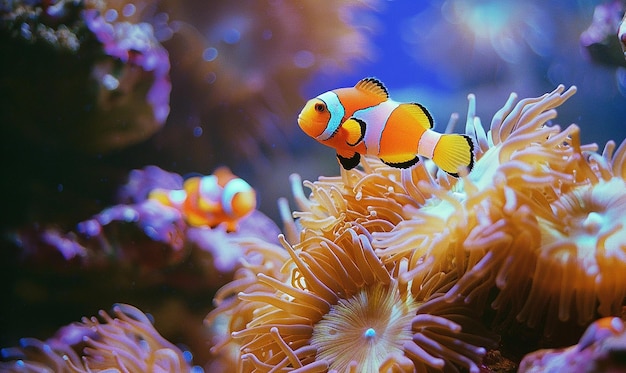 a clown fish is next to an anemone