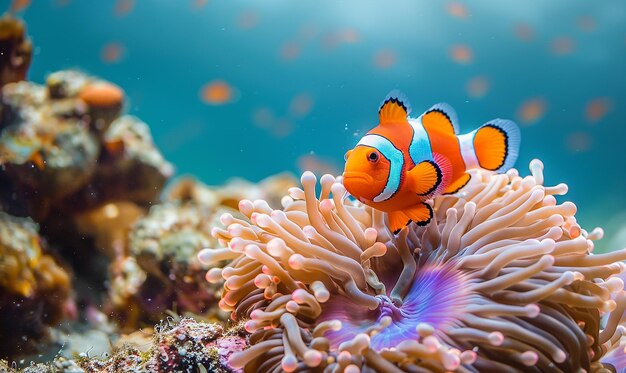 a clown fish is sitting in an anemone