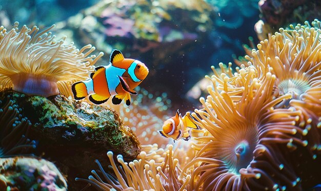 a clown fish is swimming in an aquarium with a clown fish