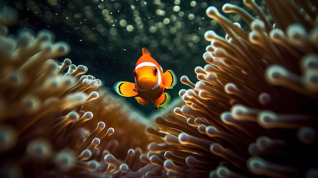 A clown fish swimming in anemone Generative AI Art