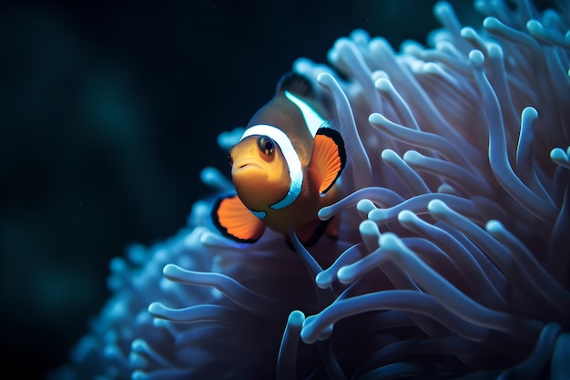 A clown fish swims in the great barrier reef