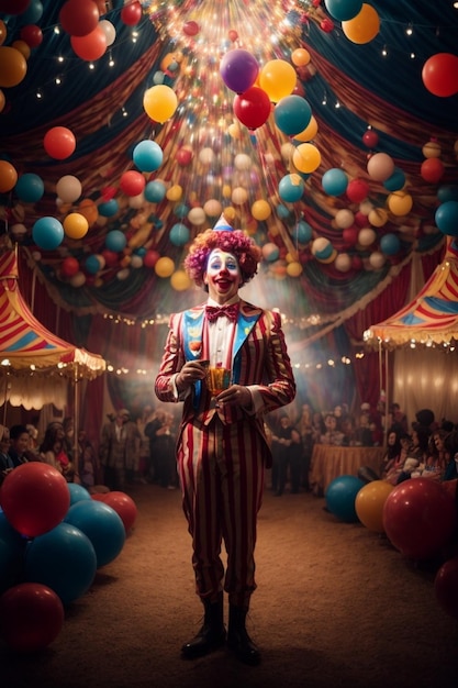 A clown in the middle of audiences in a circus