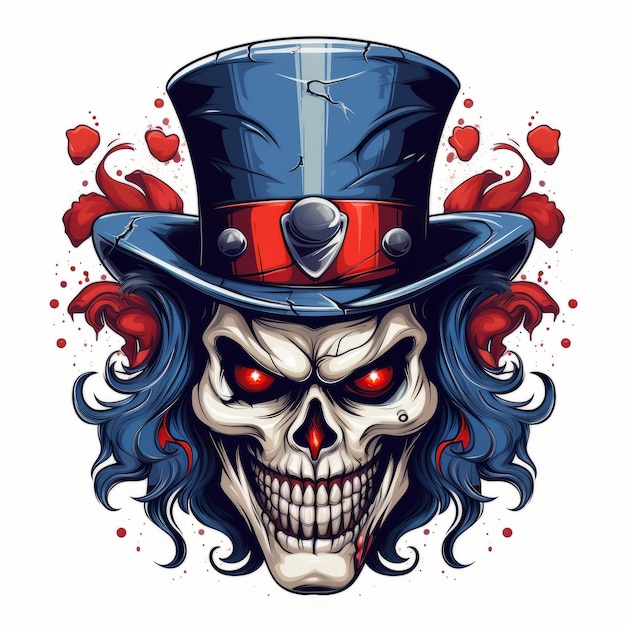 Clown skull wearing mafia hat illustration