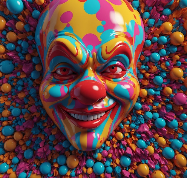 a clown with a clown face and a colorful background