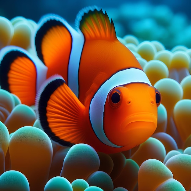 clownfish on anemone macro shot