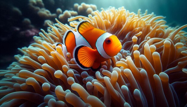 Clownfish Nestled Among Anemone Tentacles A Symbiotic Underwater Relationship