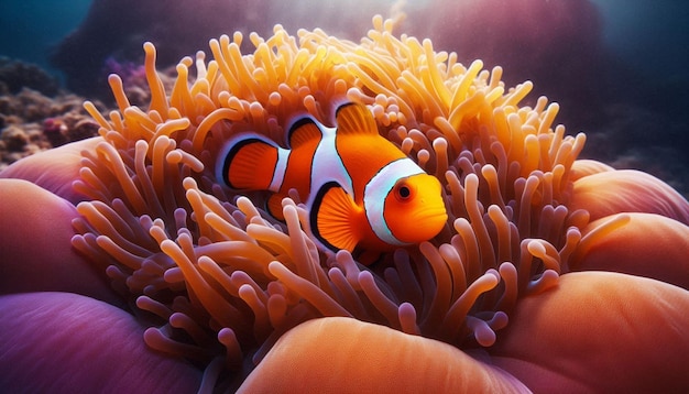 Clownfish Nestled Among Anemone Tentacles A Symbiotic Underwater Relationship