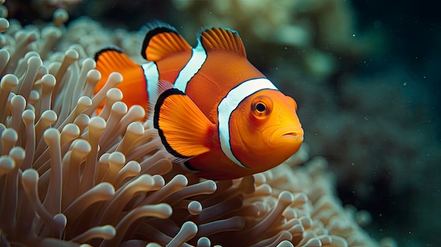 A clownfish swims in the great barrier reef.