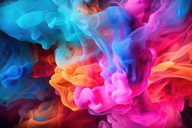 Clubs of multicolored neon smoke ink An explosion