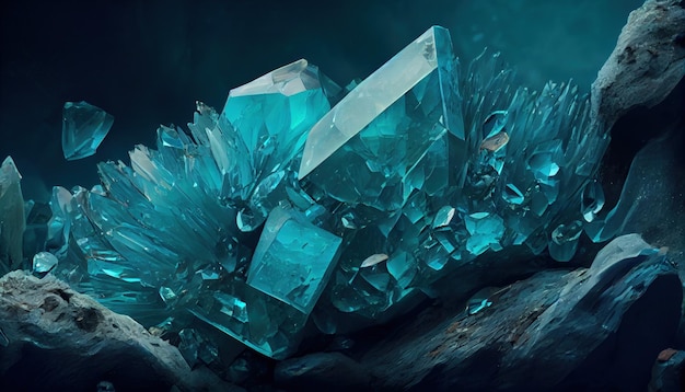 A cluster of blue crystals sitting on top of a rock generative AI