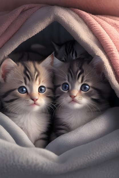 A cluster of charming kittens within a warm blanket