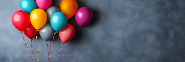 Photo a cluster of colorful balloons representing joy celebration and happiness against a simple