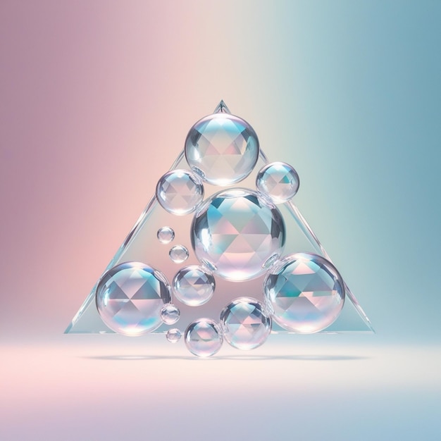 a cluster of crystal bubbles triangle crystal triangle bubble triangle pink and purple back