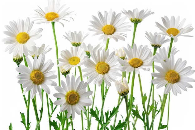 Cluster of daisies on white background