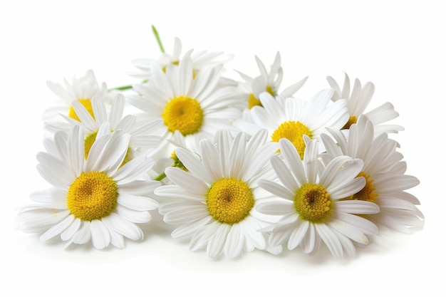 Cluster of daisies on white background